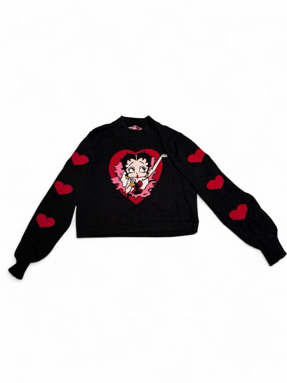 Y2K Dolls Kill x Betty Boop Cropped Heart Sweater Red Hearts Emo - Size Small